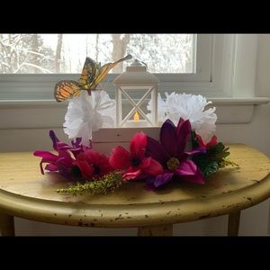 Lantern and crate butterfly centerpiece